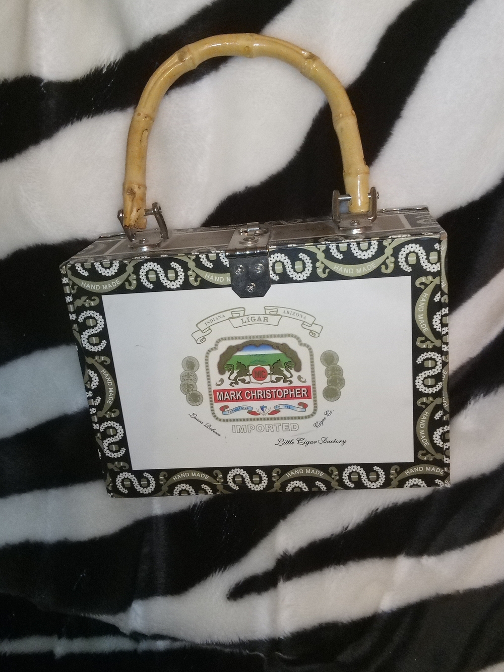 Handmade Cigar Box With Leopard Velvet Lining Handbag